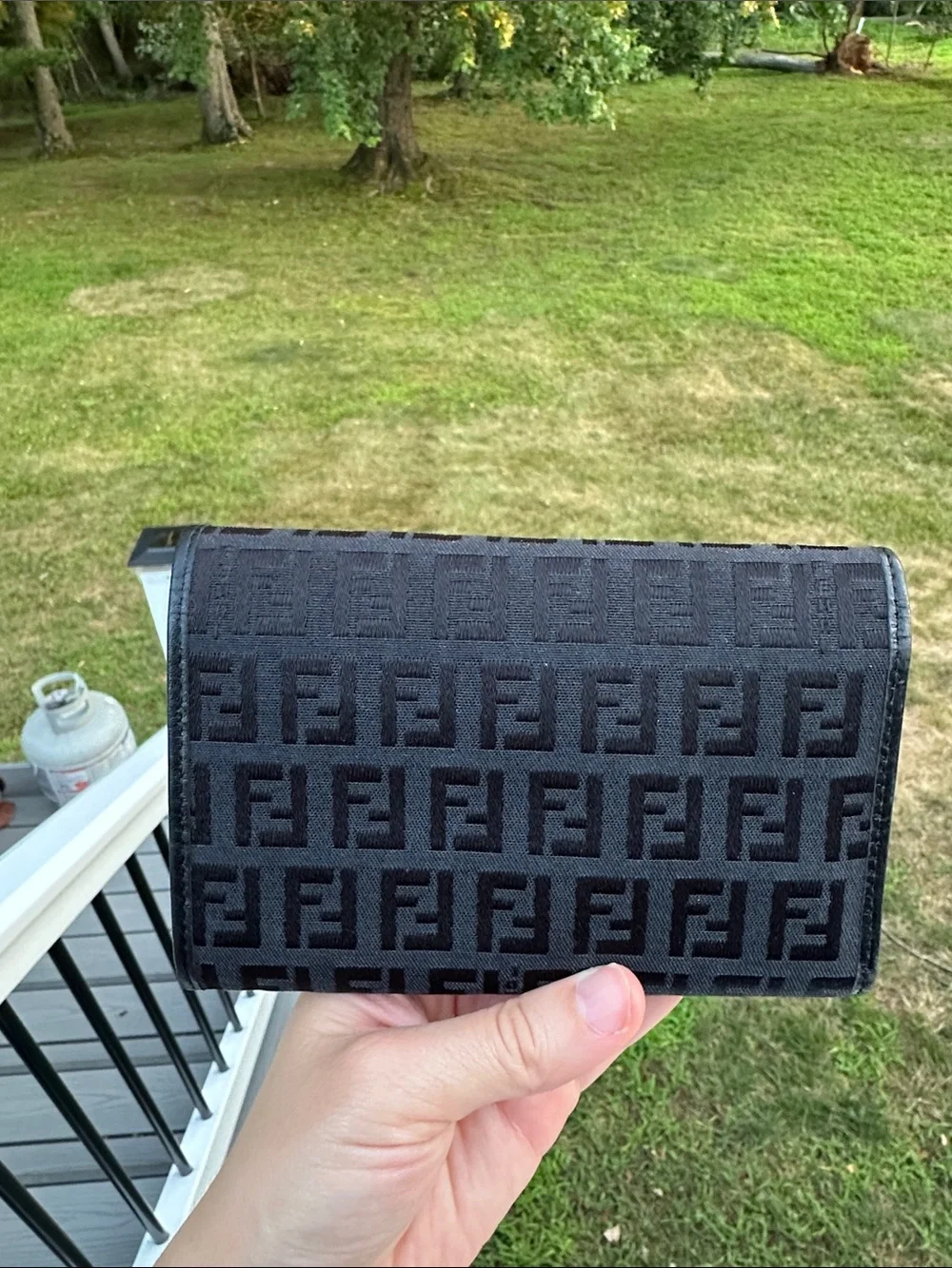 Fendi Black Tonal FF Jacquard Continental Wallet